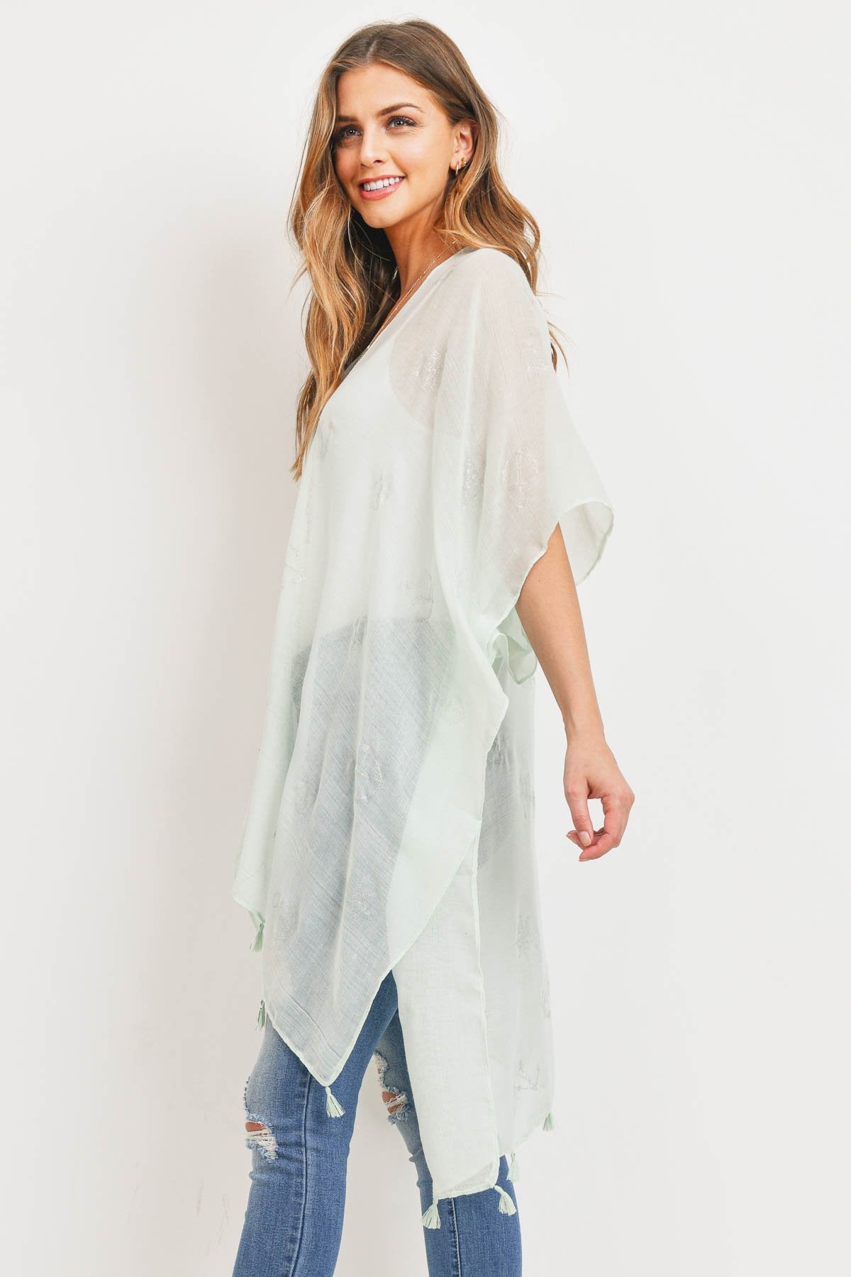 Ms0043mt - Mint Lightweight Anchor & Leaf Beach Cover Ups