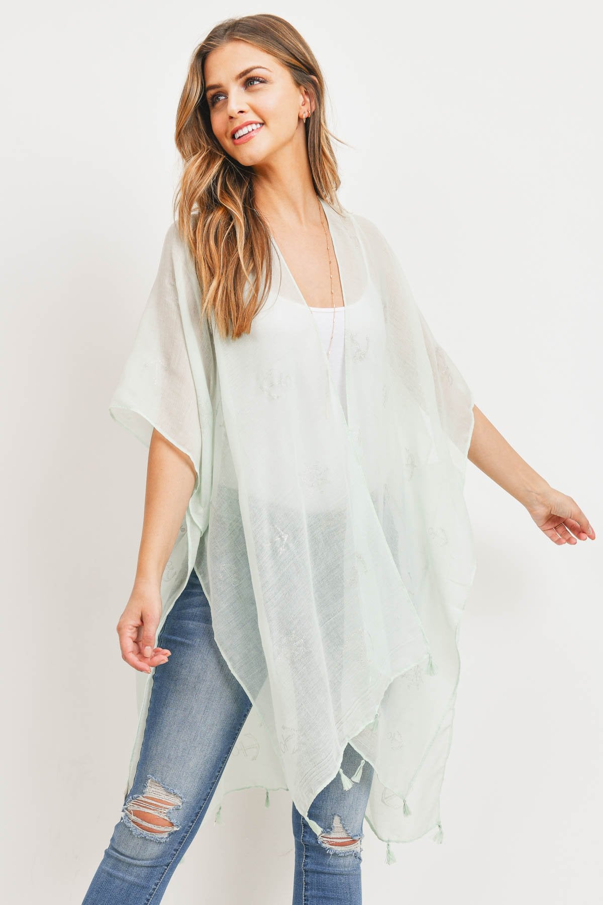 Ms0043mt - Mint Lightweight Anchor & Leaf Beach Cover Ups