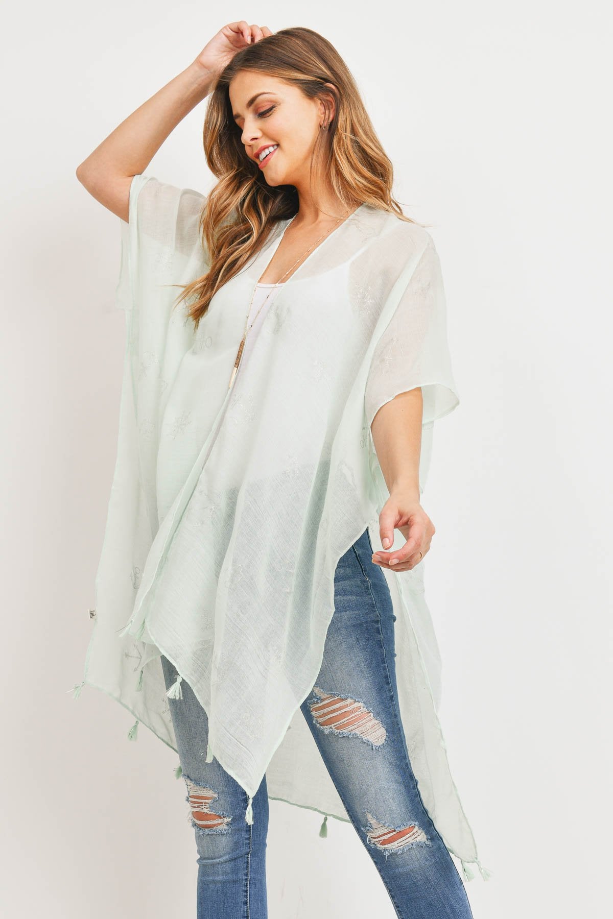 Ms0043mt - Mint Lightweight Anchor & Leaf Beach Cover Ups