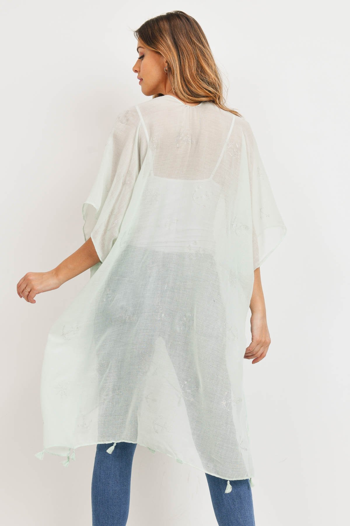 Ms0043mt - Mint Lightweight Anchor & Leaf Beach Cover Ups