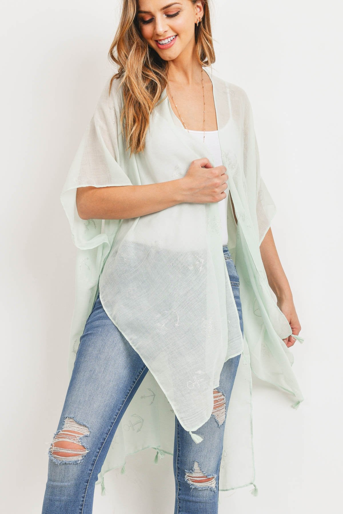Ms0043mt - Mint Lightweight Anchor & Leaf Beach Cover Ups