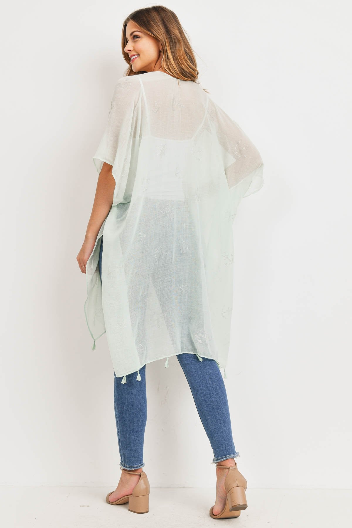 Ms0043mt - Mint Lightweight Anchor & Leaf Beach Cover Ups