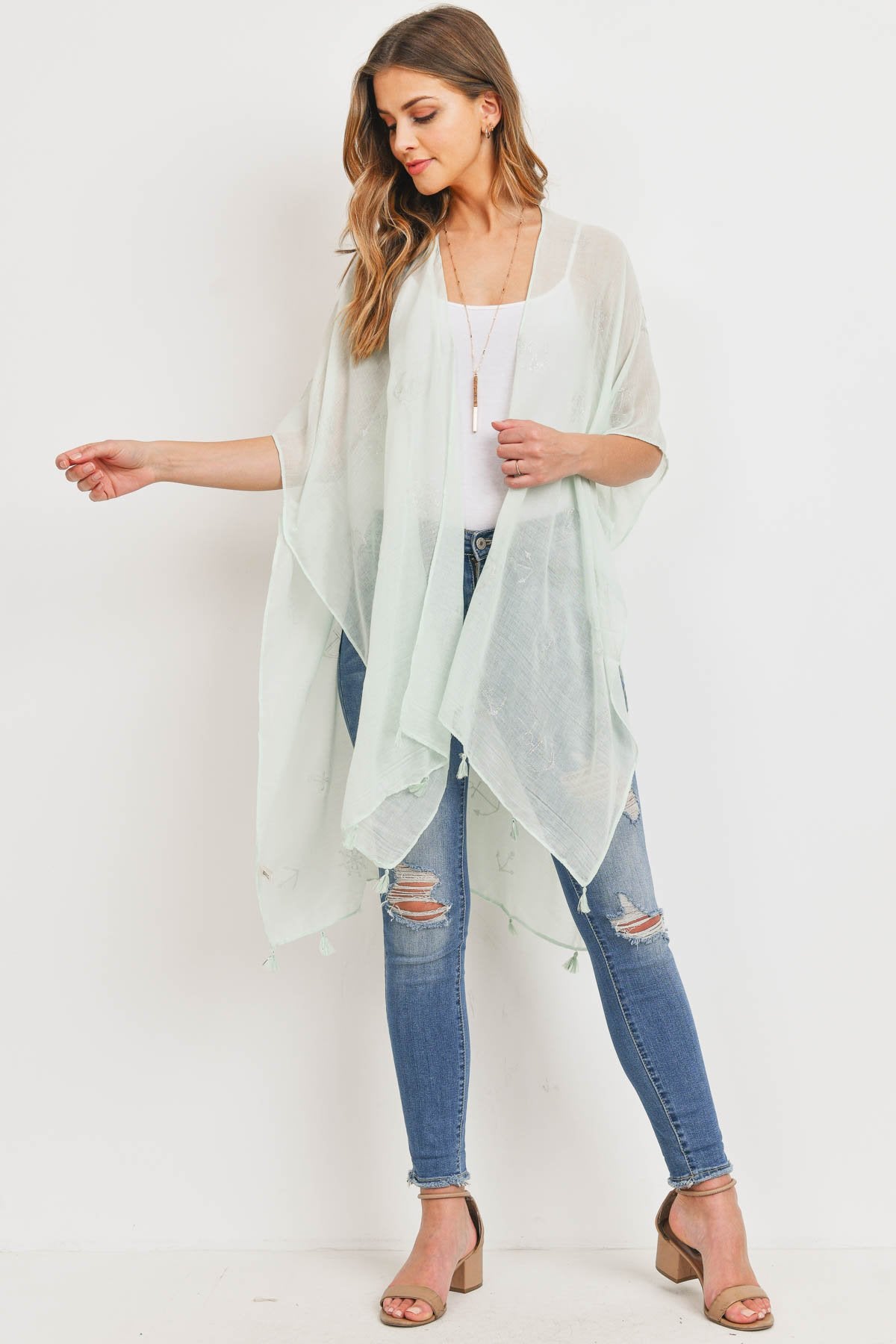 Ms0043mt - Mint Lightweight Anchor & Leaf Beach Cover Ups