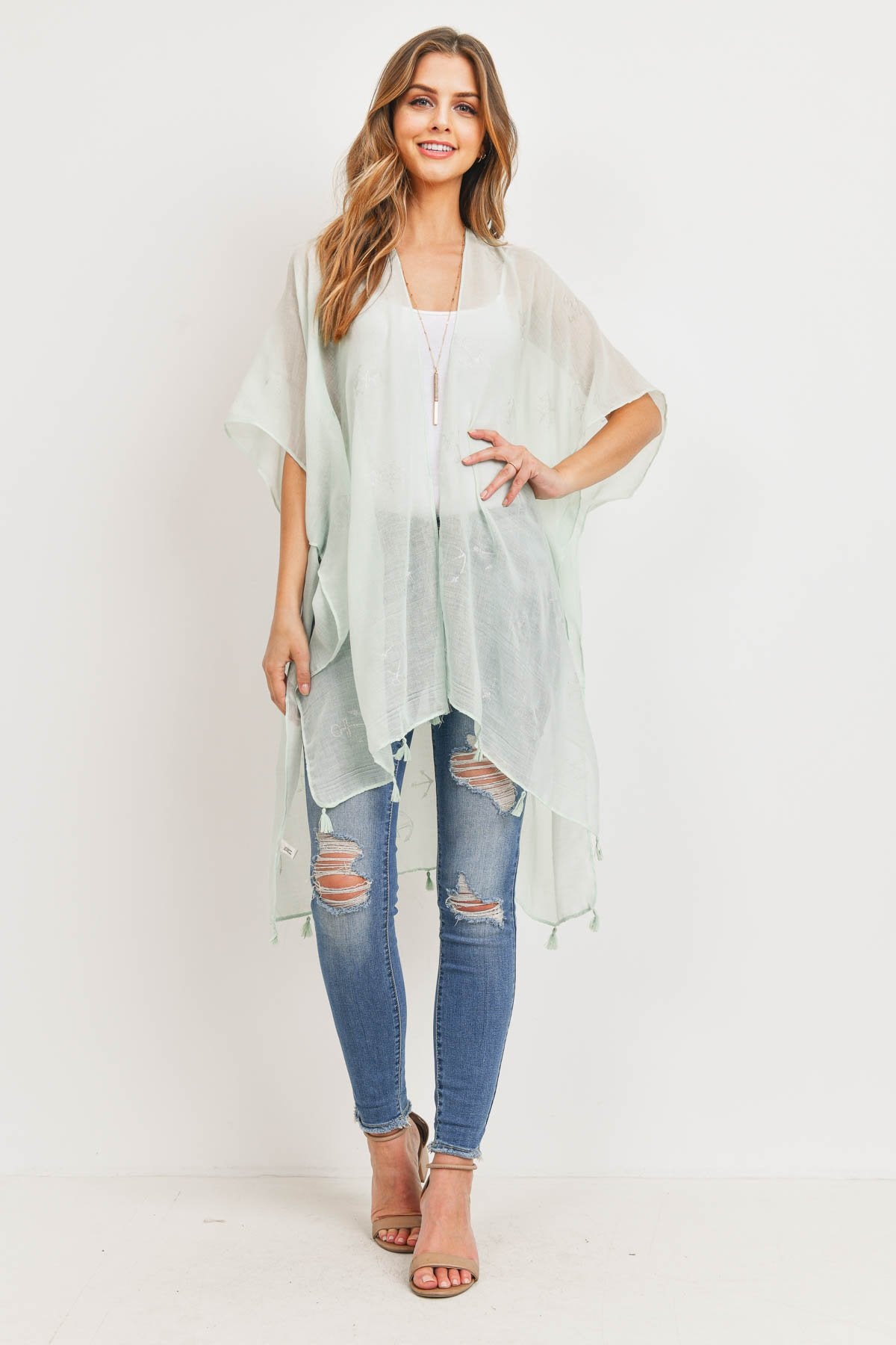 Ms0043mt - Mint Lightweight Anchor & Leaf Beach Cover Ups