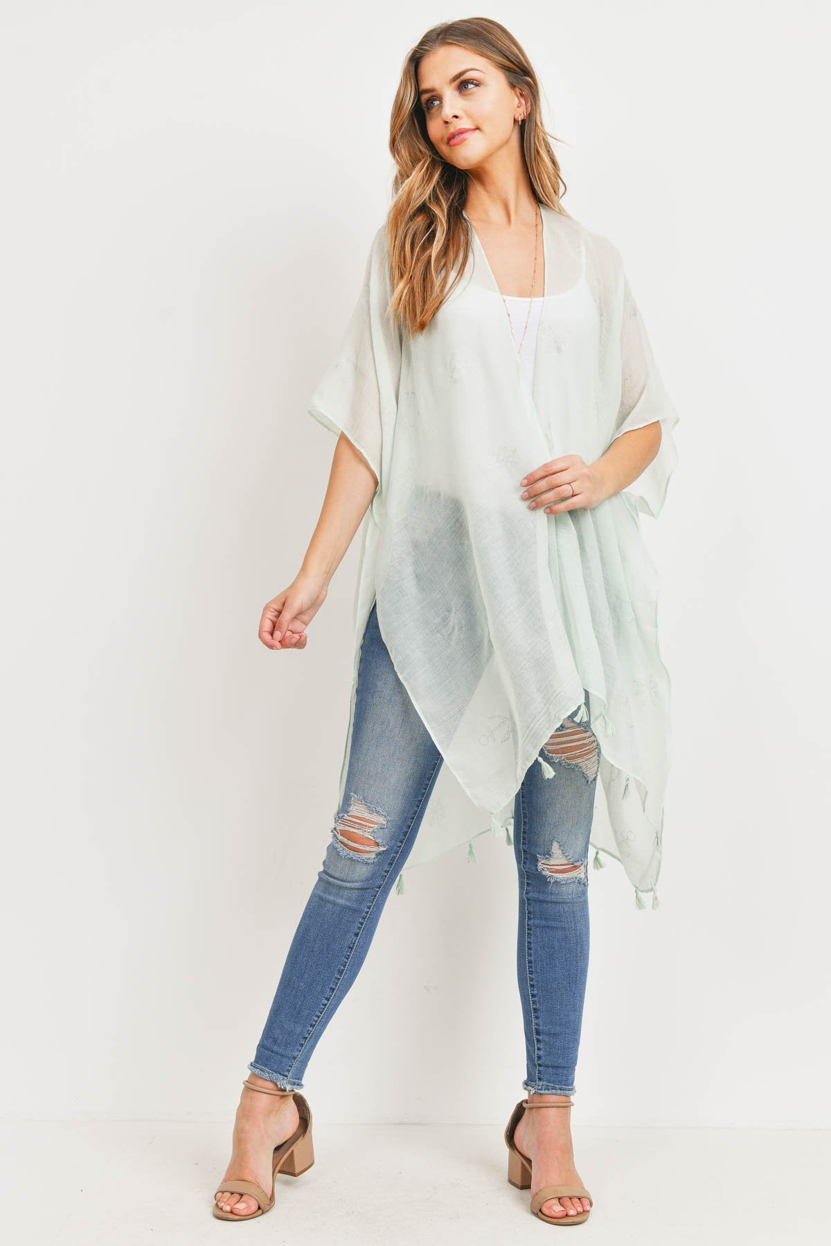 Ms0043mt - Mint Lightweight Anchor & Leaf Beach Cover Ups