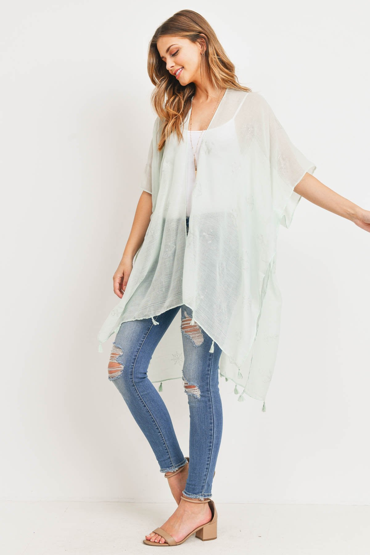 Ms0043mt - Mint Lightweight Anchor & Leaf Beach Cover Ups
