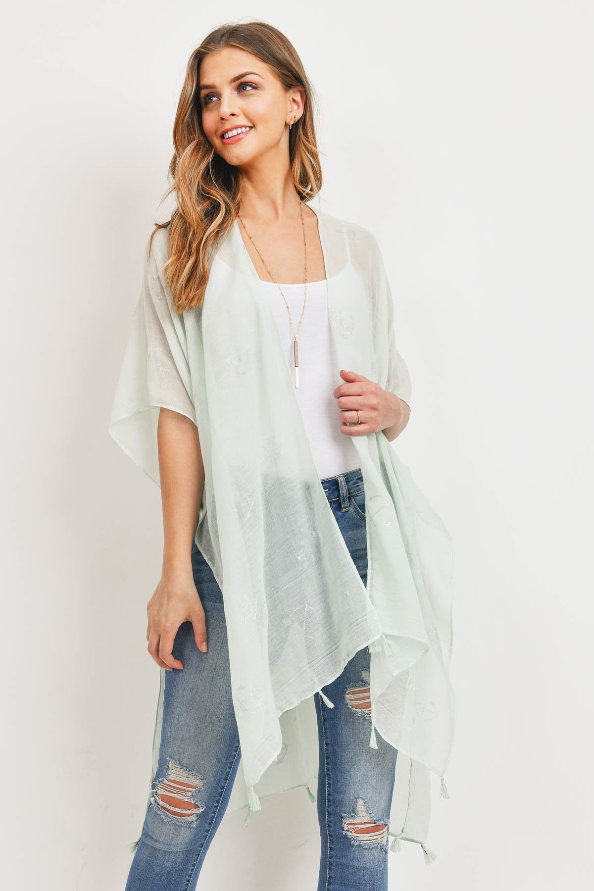 Ms0043mt - Mint Lightweight Anchor & Leaf Beach Cover Ups
