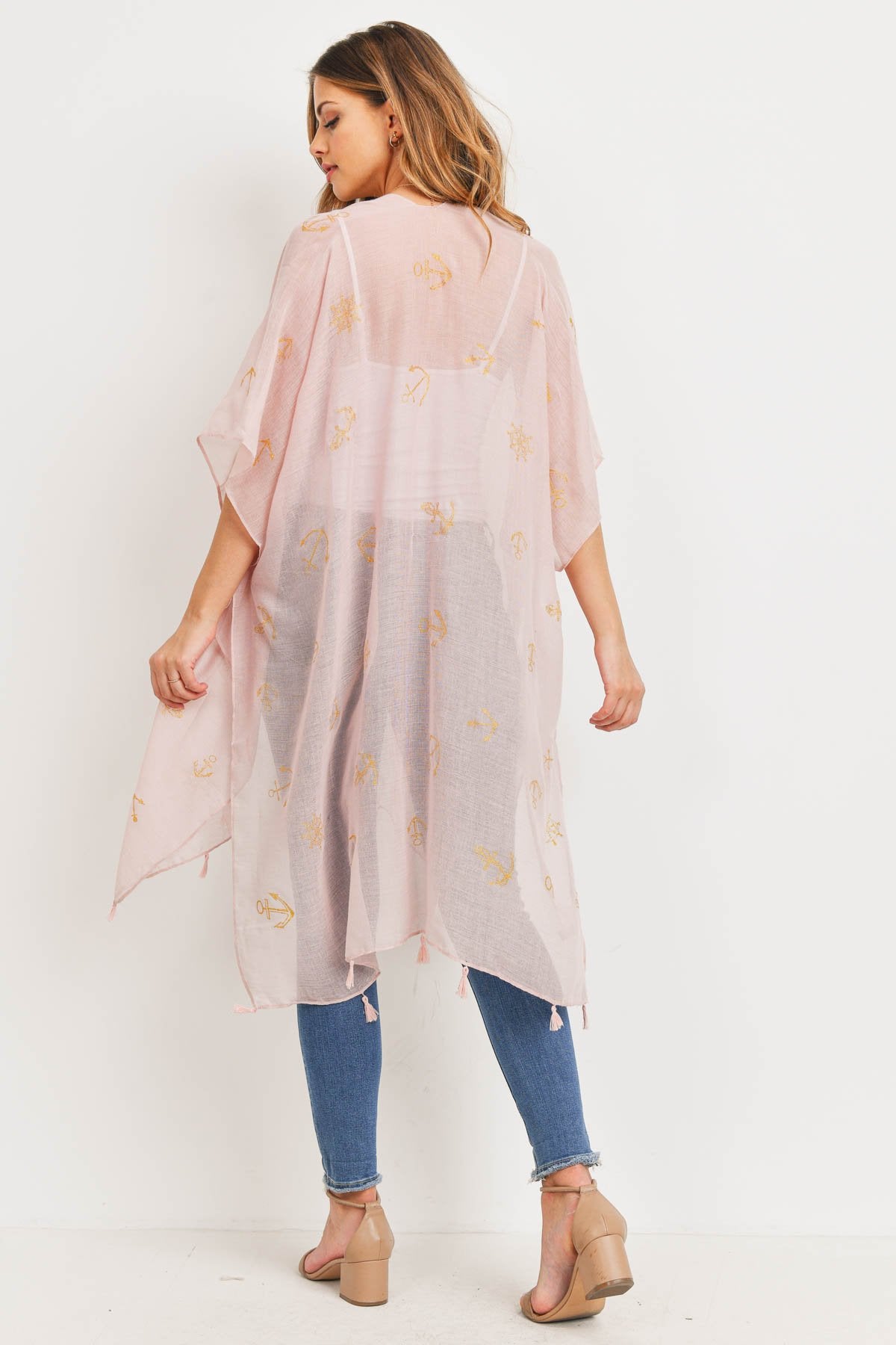 Ms0043pk - Pink Lightweight Anchor & Leaf Beach Cover Ups