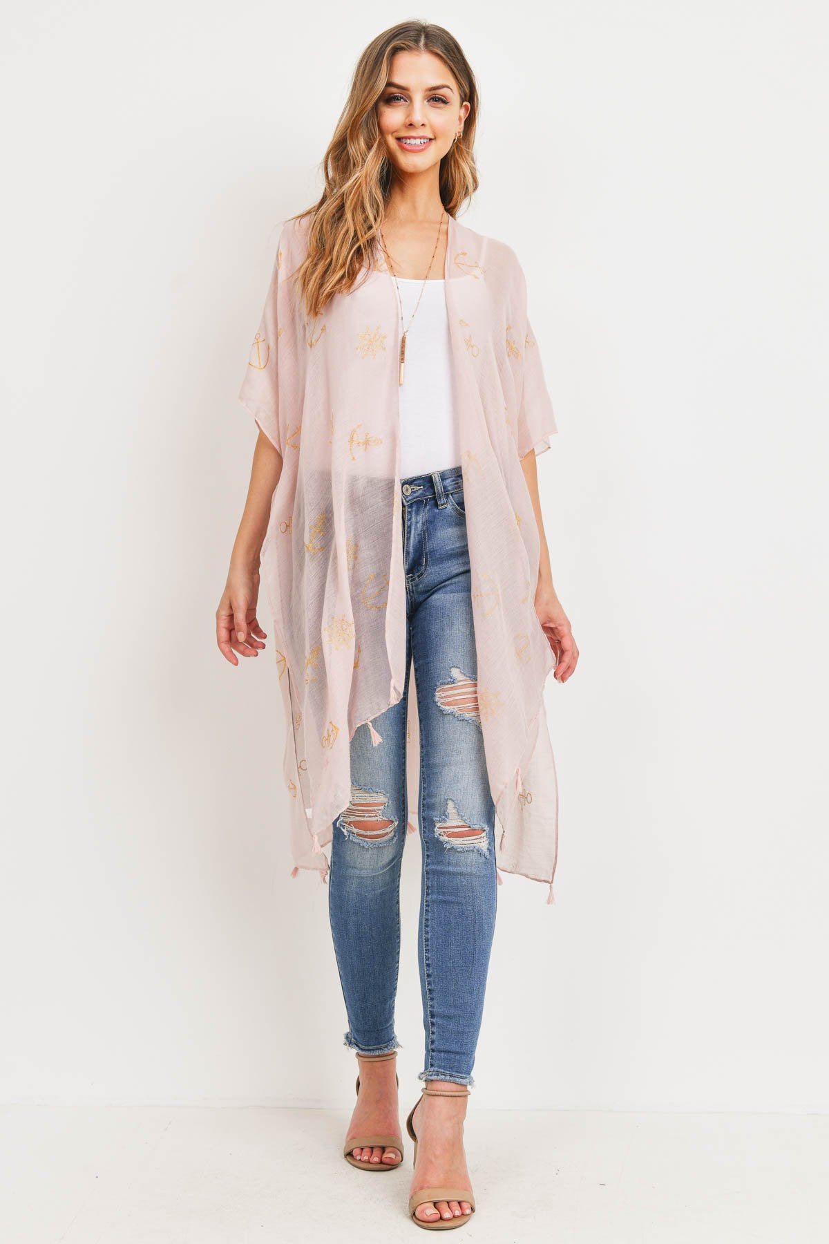Ms0043pk - Pink Lightweight Anchor & Leaf Beach Cover Ups