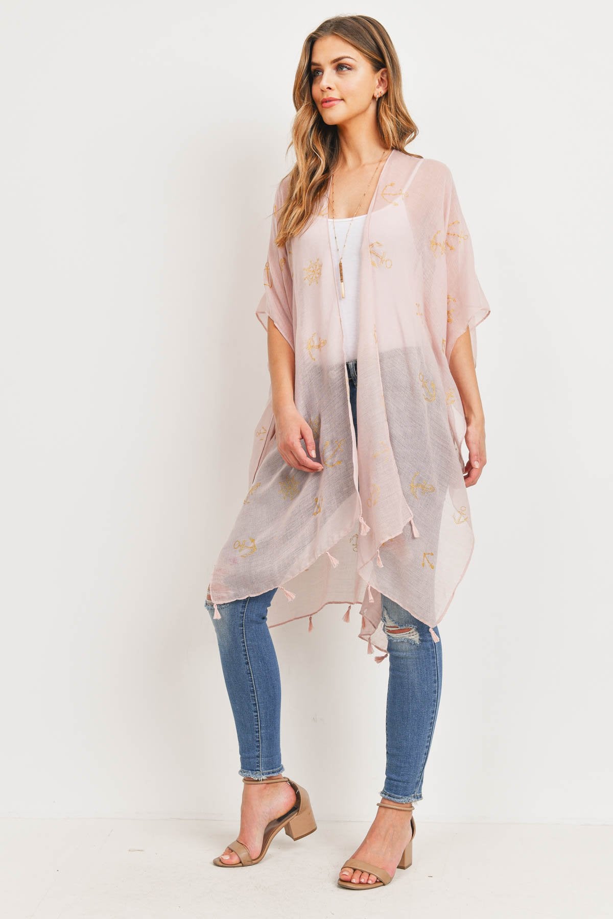 Ms0043pk - Pink Lightweight Anchor & Leaf Beach Cover Ups