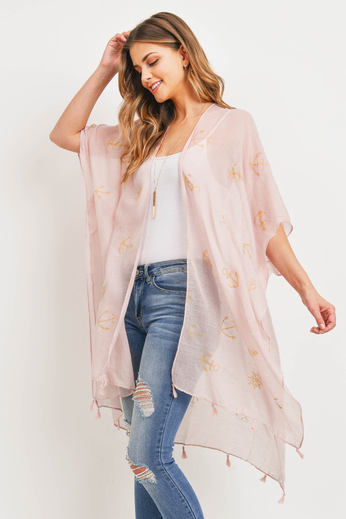 Ms0043pk - Pink Lightweight Anchor & Leaf Beach Cover Ups