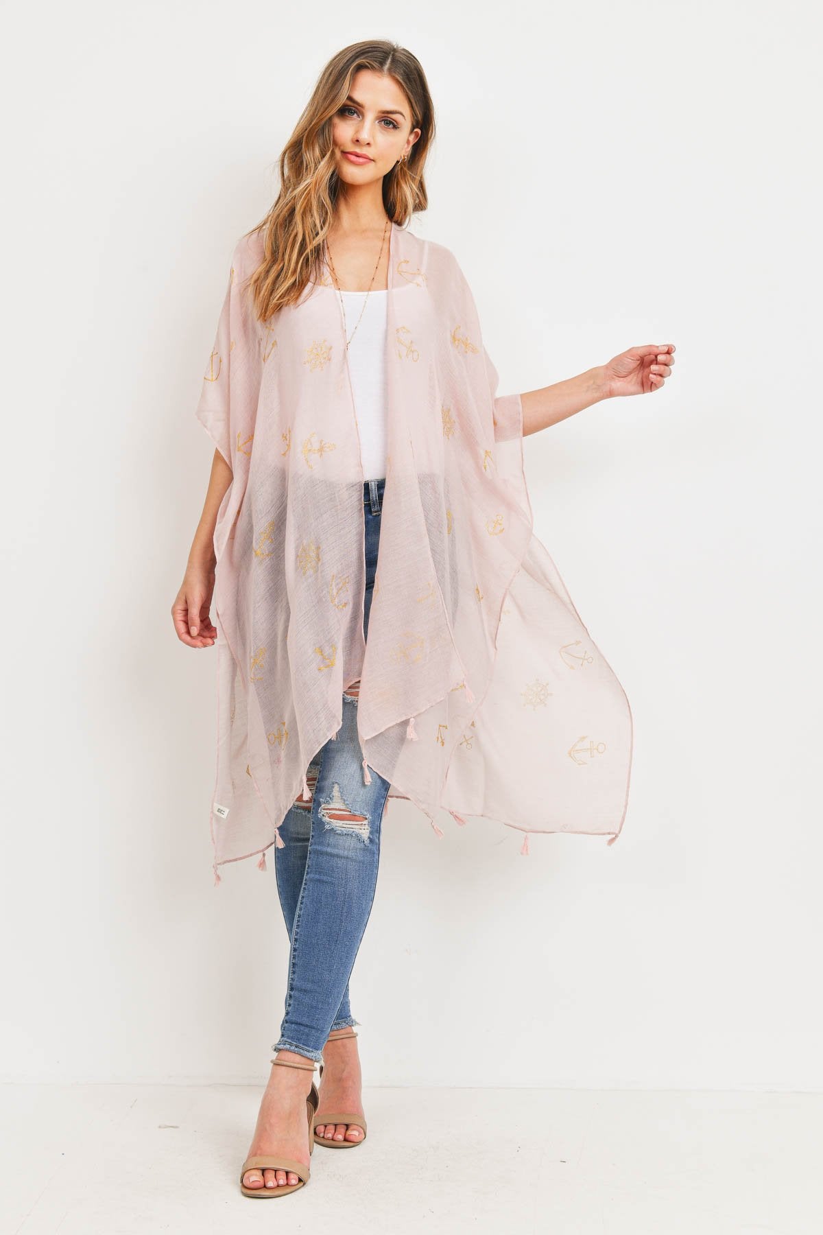 Ms0043pk - Pink Lightweight Anchor & Leaf Beach Cover Ups