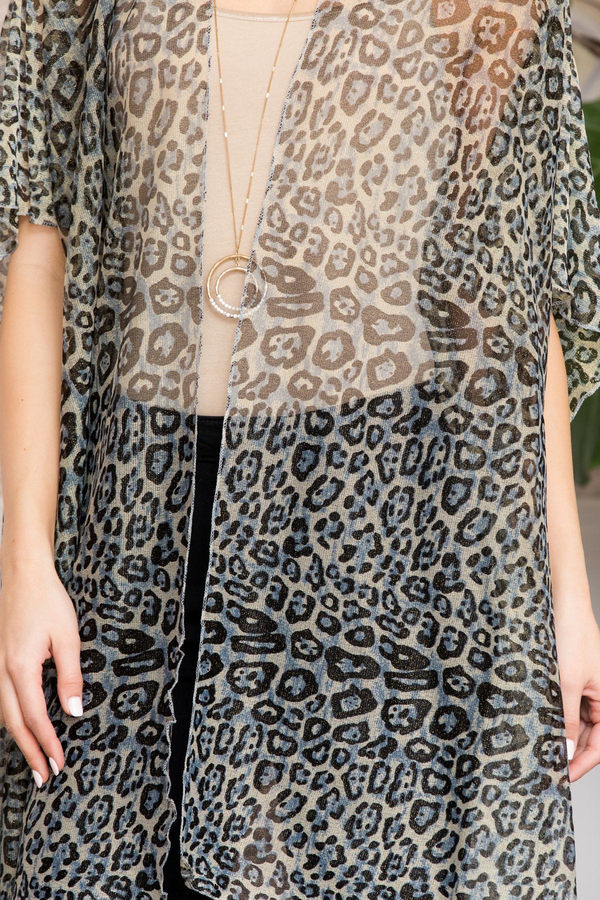 Ms0107bk - Black Leopard Lurex Kimono