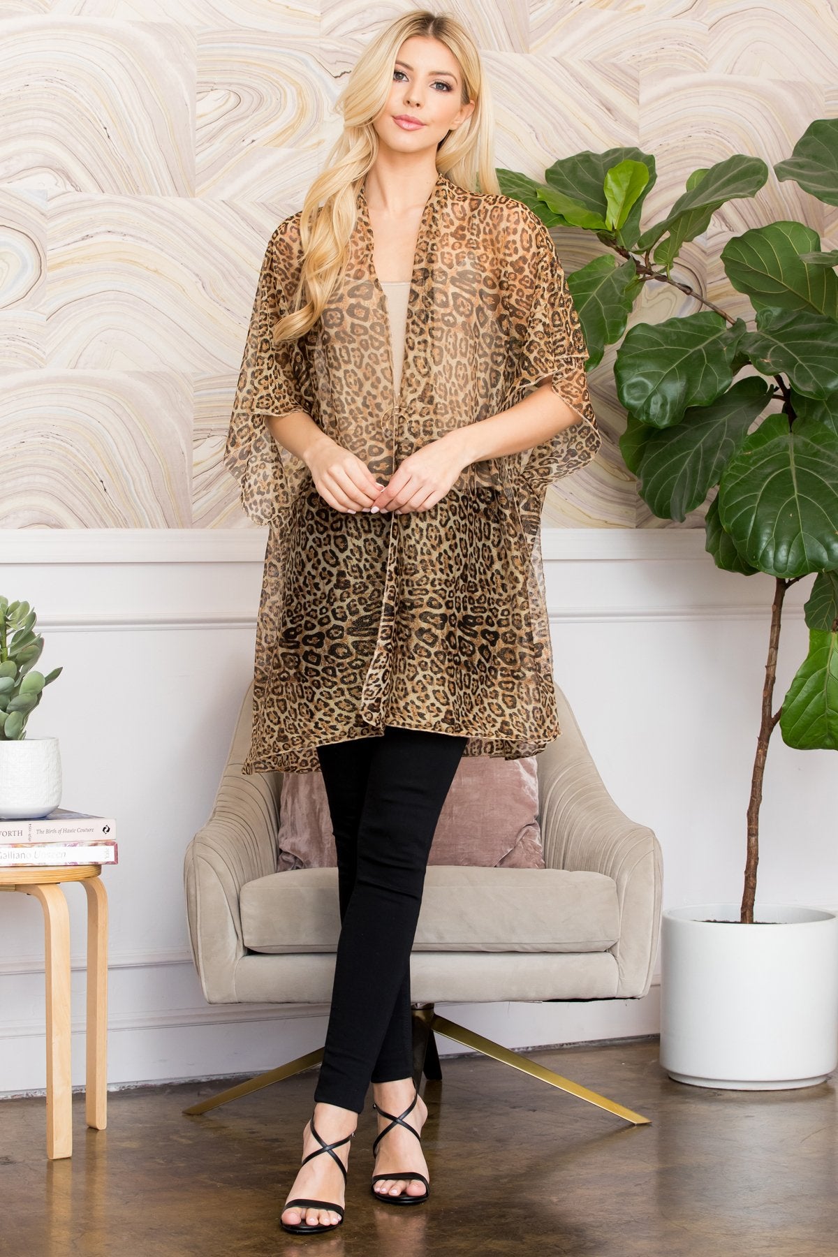 Ms0107br - Brown Leopard Lurex Kimono
