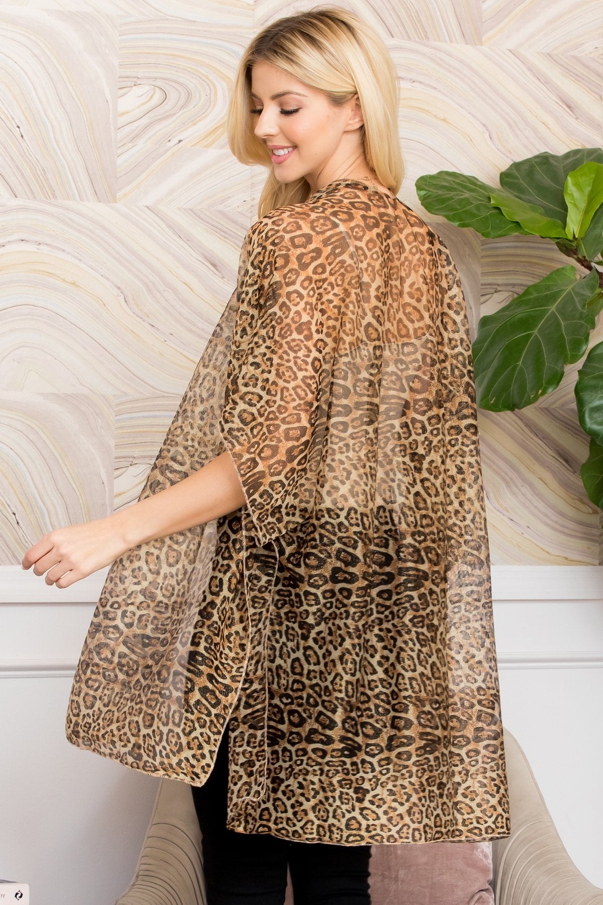 Ms0107br - Brown Leopard Lurex Kimono