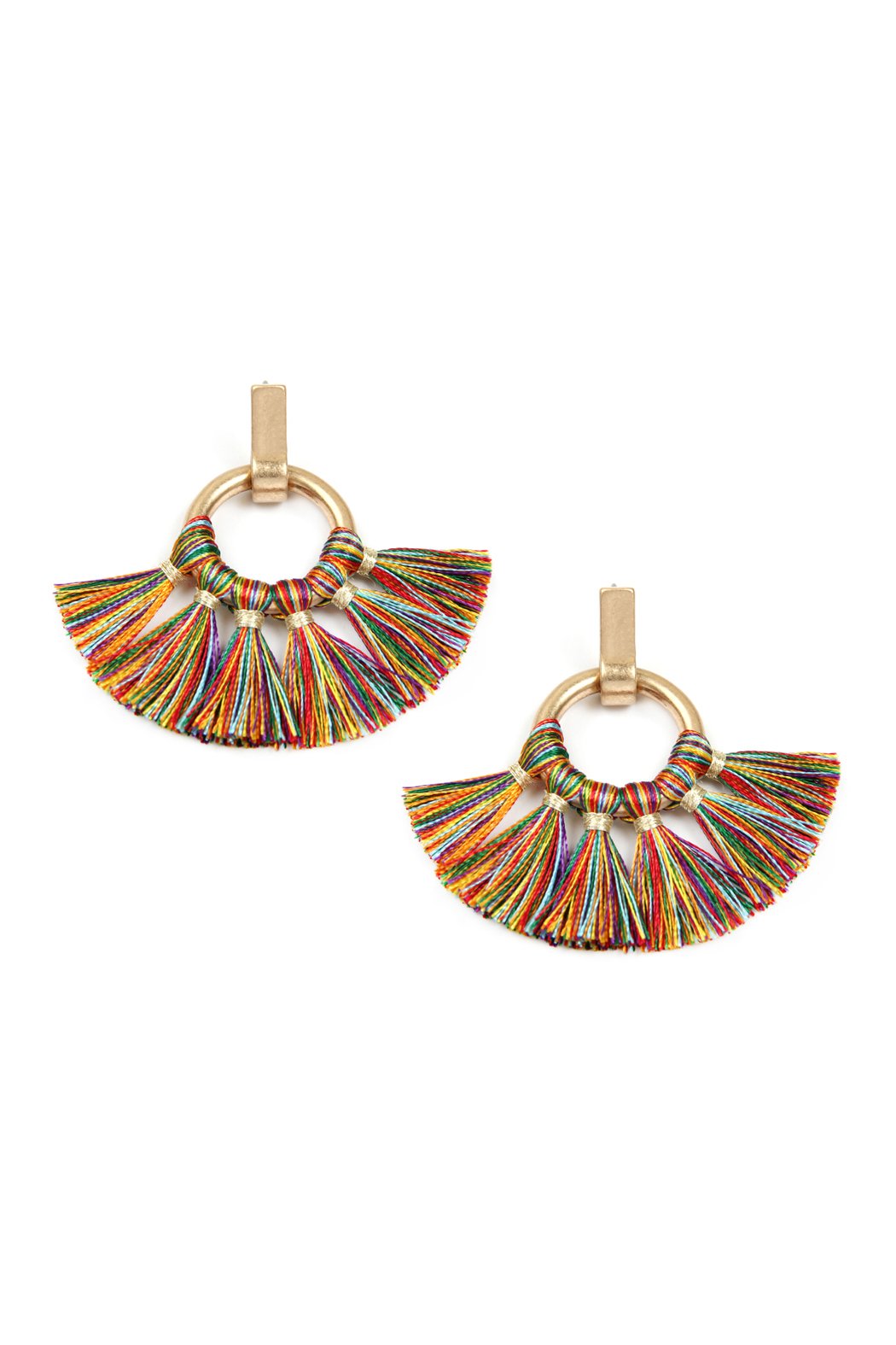 Mye1060 - Fan Tassel Post Wrap Hoop Dangle Earrings