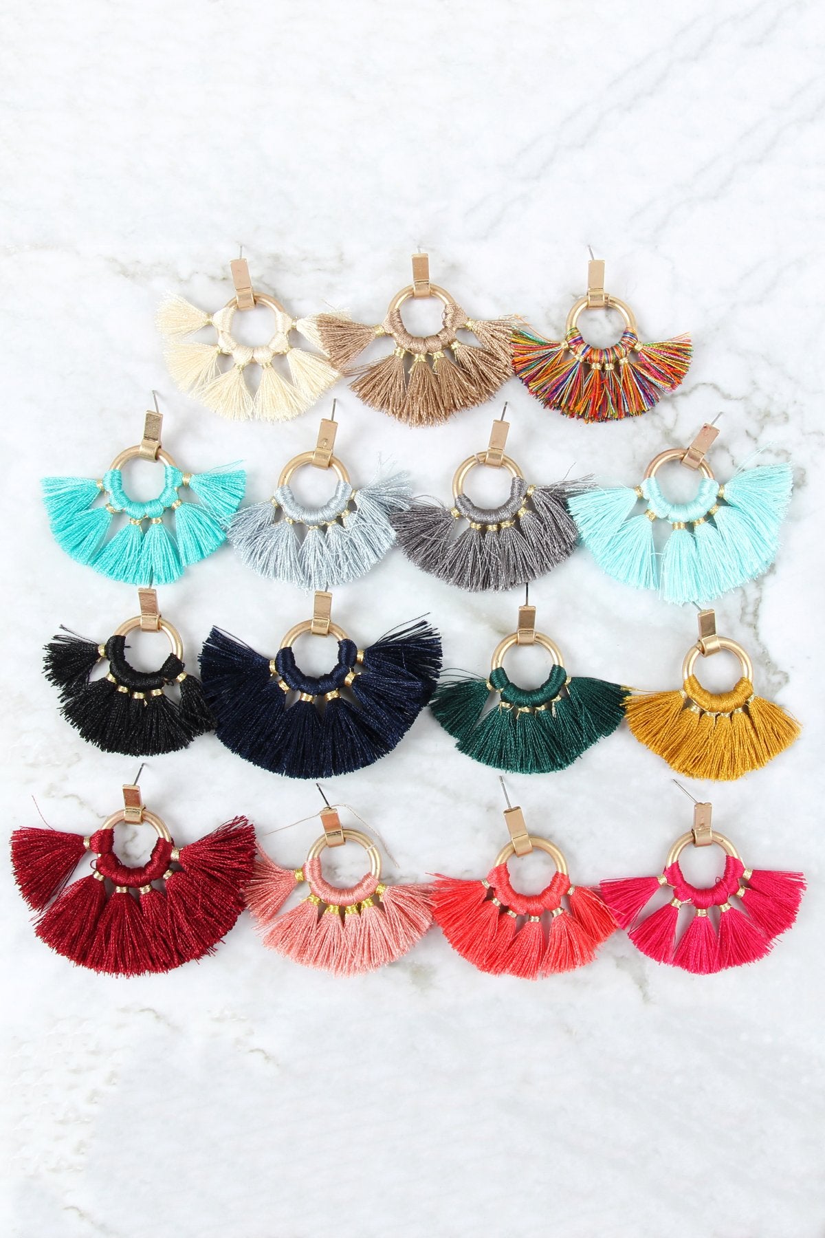 Mye1060 - Fan Tassel Post Wrap Hoop Dangle Earrings