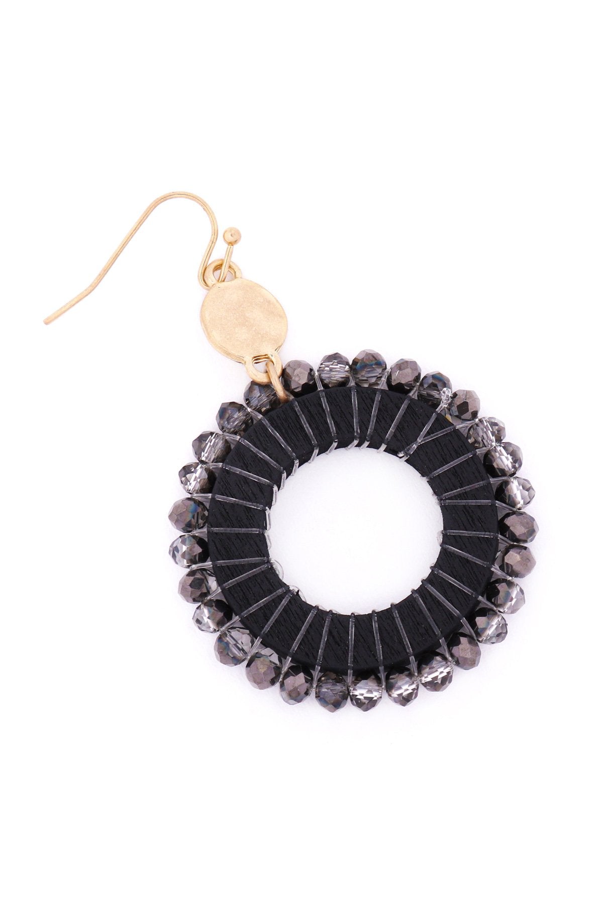Glass Beaded Wood Hoop Drop Earrings
