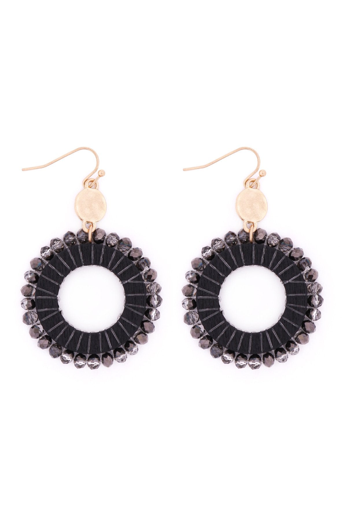 Glass Beaded Wood Hoop Drop Earrings