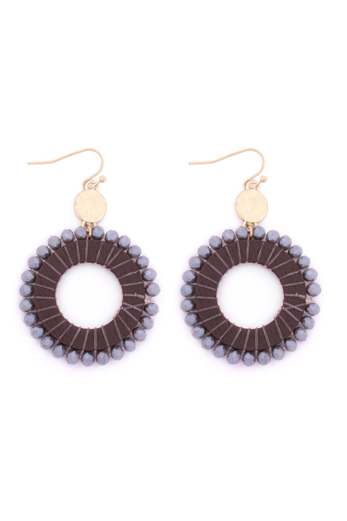 Glass Beaded Wood Hoop Drop Earrings