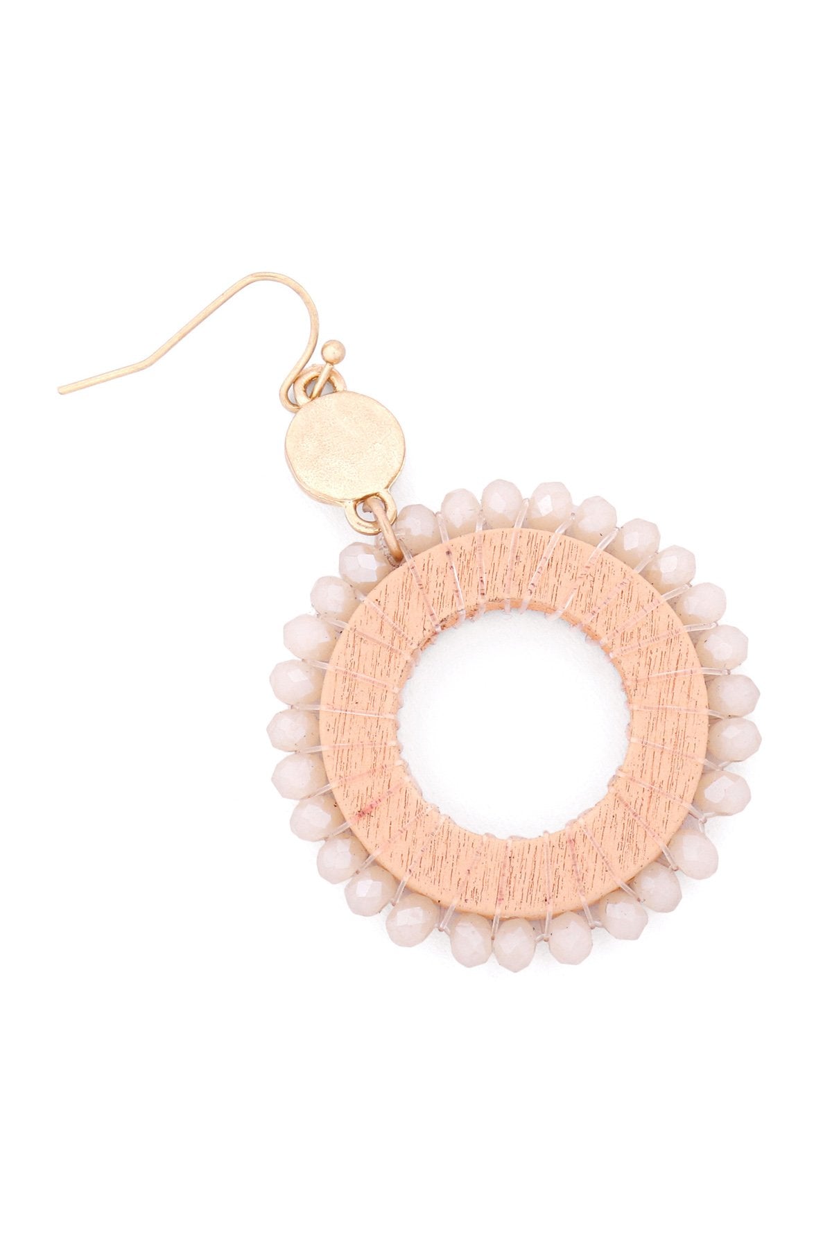 Glass Beaded Wood Hoop Drop Earrings