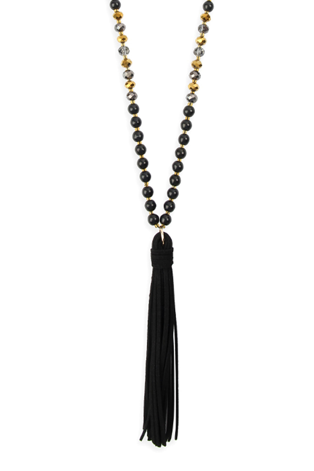 Beaded Necklace With Leather Tassel