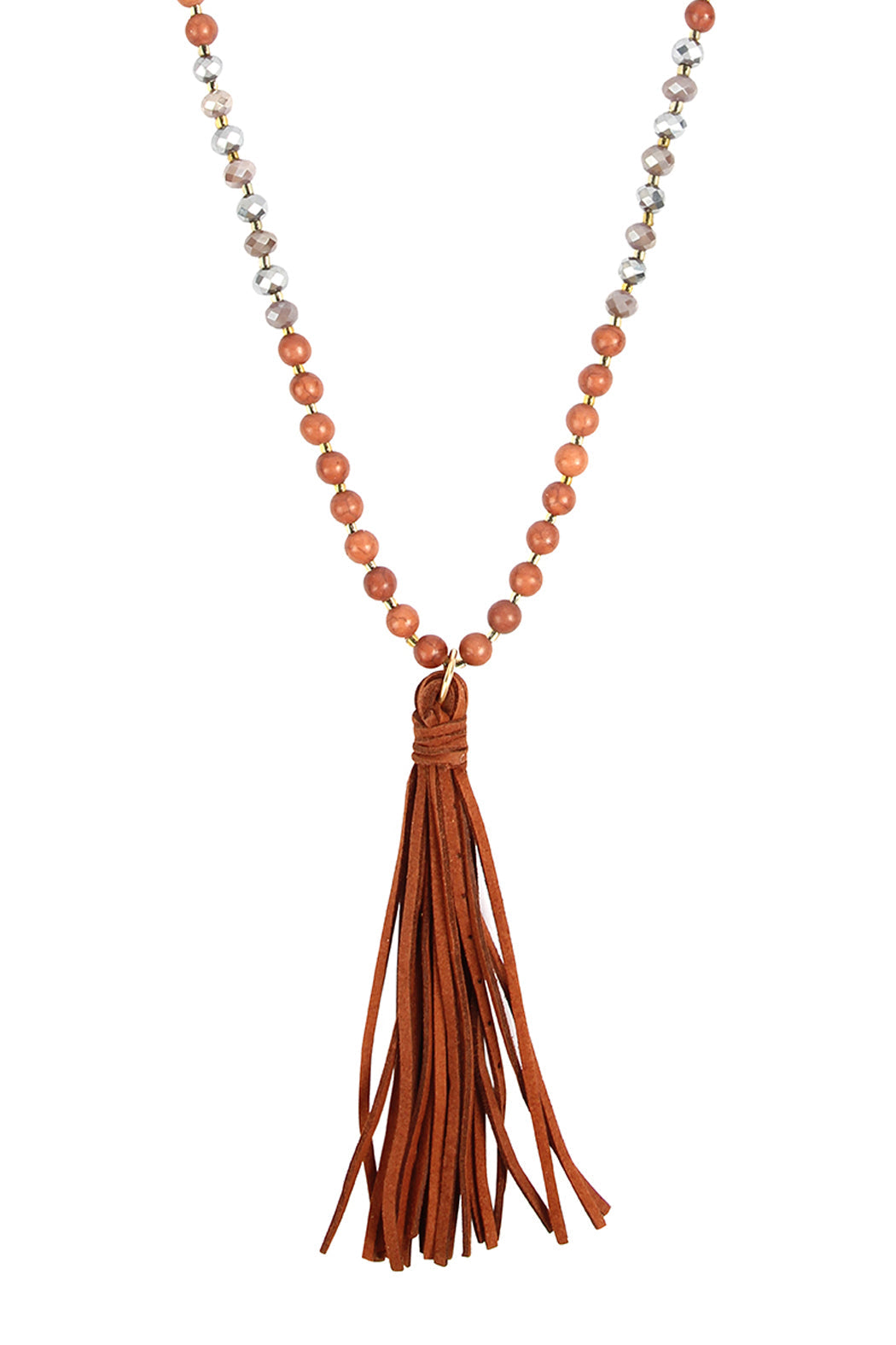 Beaded Necklace With Leather Tassel