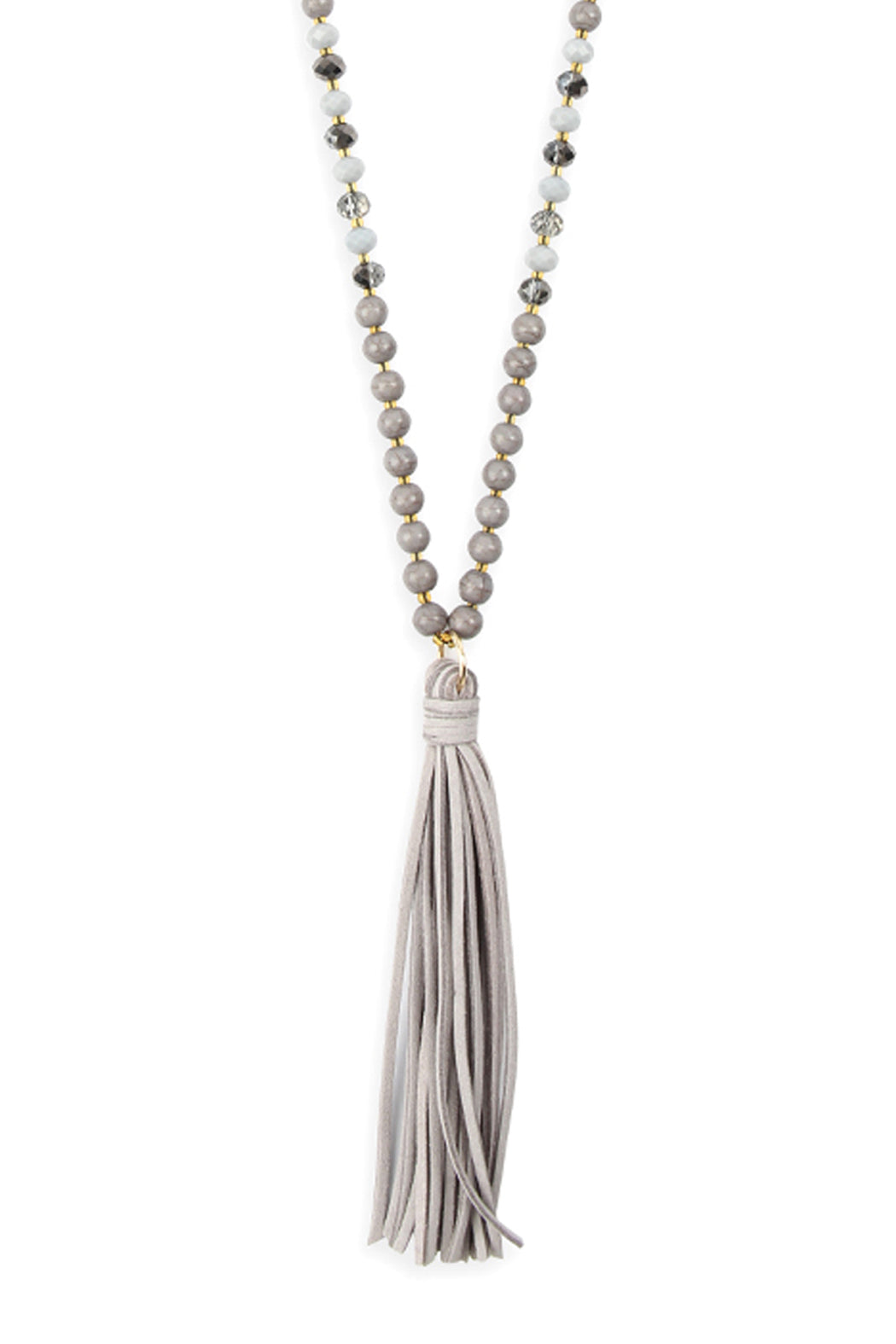 Beaded Necklace With Leather Tassel