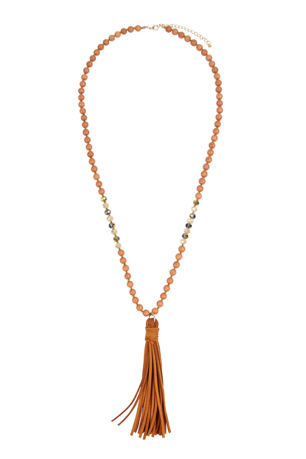 Beaded Necklace With Leather Tassel