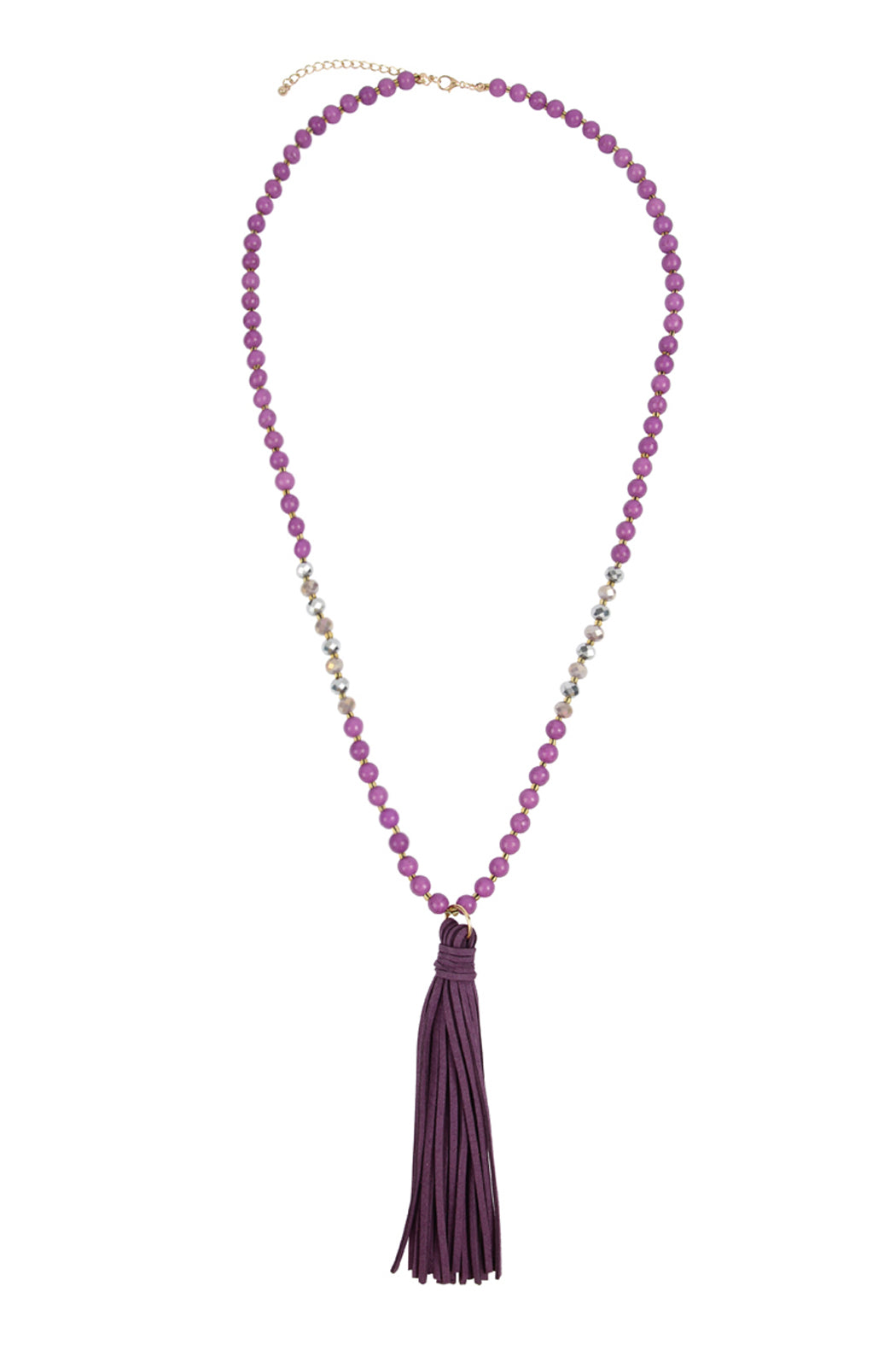 Beaded Necklace With Leather Tassel