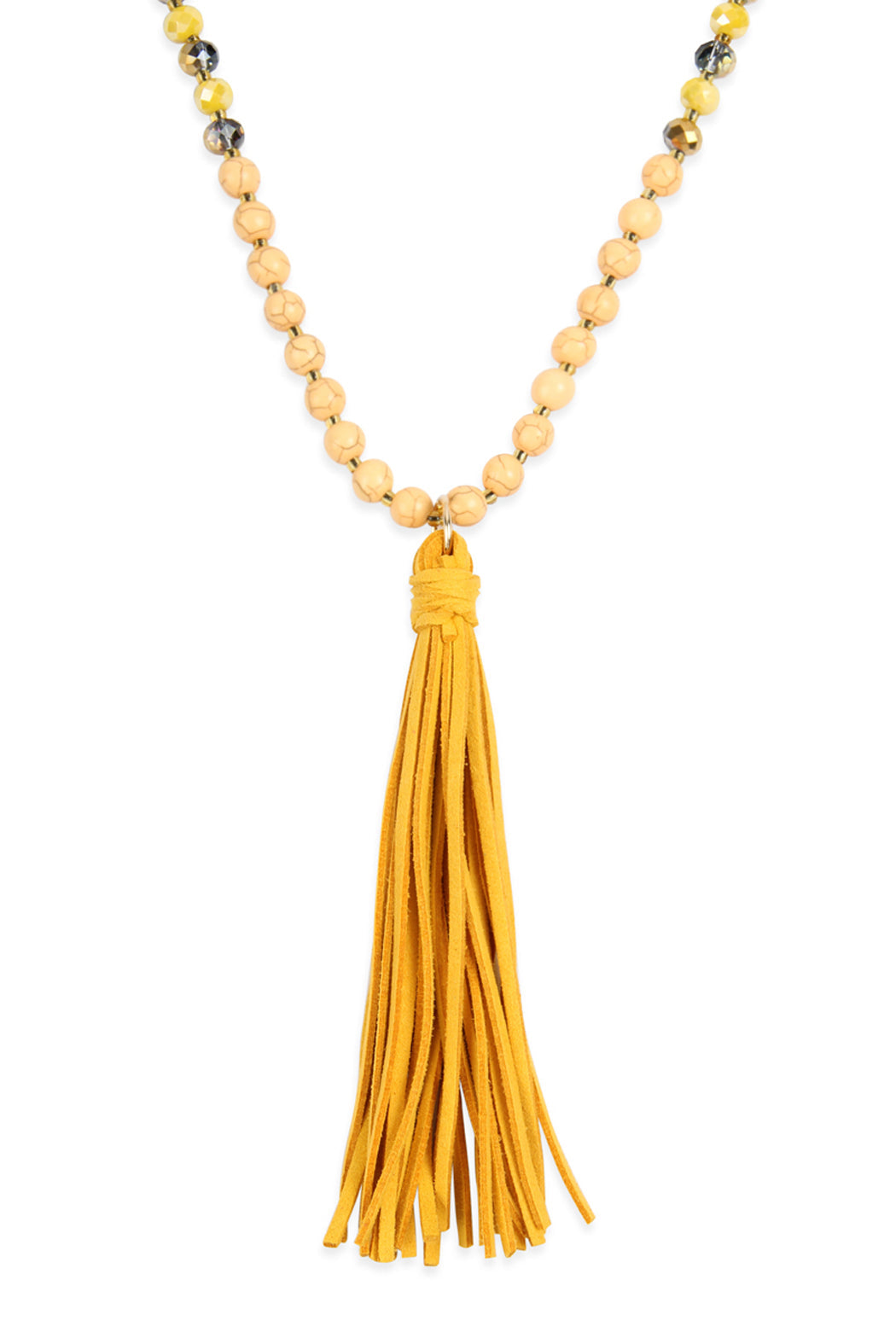 Beaded Necklace With Leather Tassel
