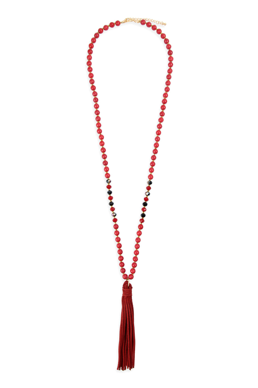 Beaded Necklace With Leather Tassel