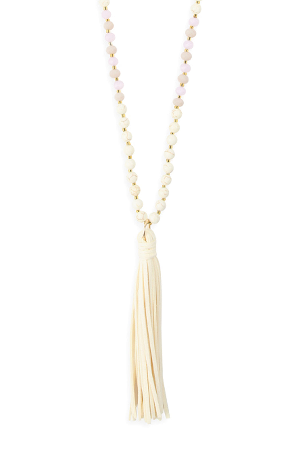 Beaded Necklace With Leather Tassel