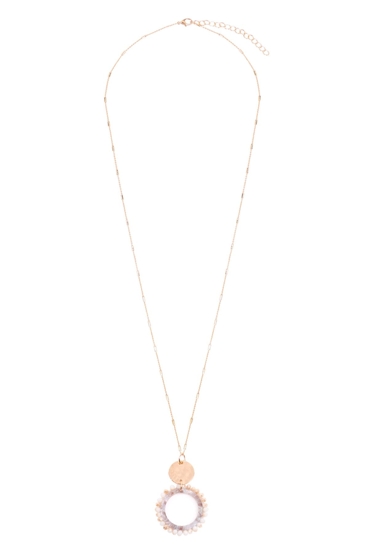 Myn1327 - Glass Beaded Hoop Pendant Necklace