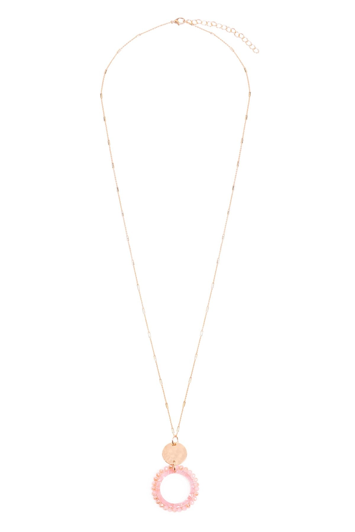 Myn1327 - Glass Beaded Hoop Pendant Necklace