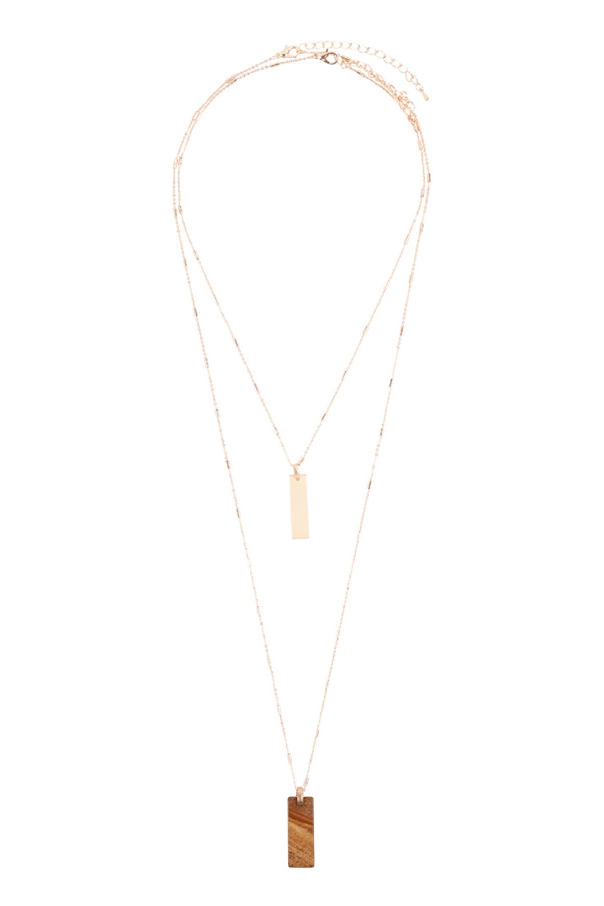 Myn1338 - 2 Layered Bar Metal Stone Pendant Necklace