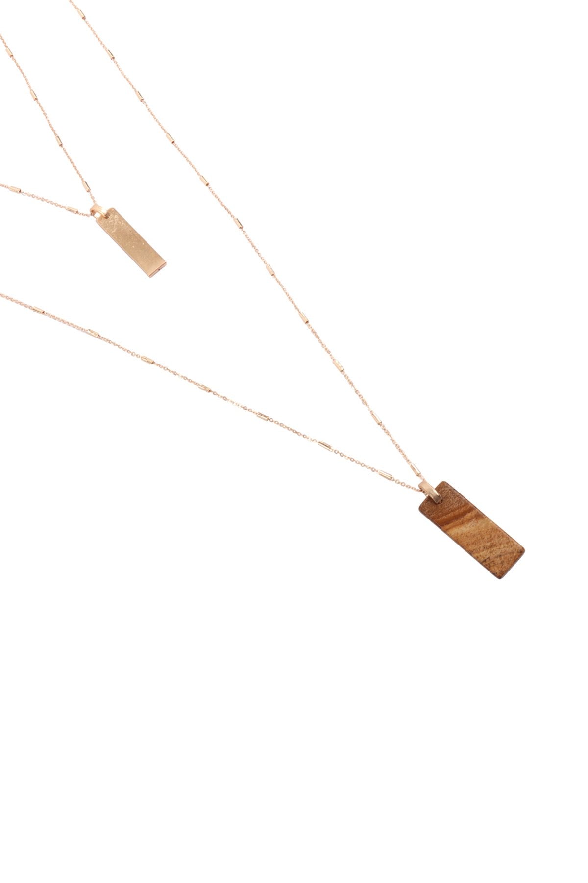 Myn1338 - 2 Layered Bar Metal Stone Pendant Necklace