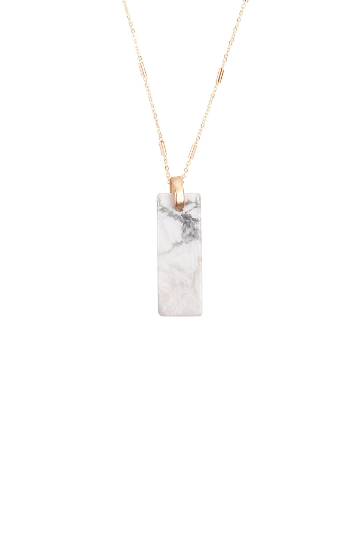 Myn1338 - 2 Layered Bar Metal Stone Pendant Necklace