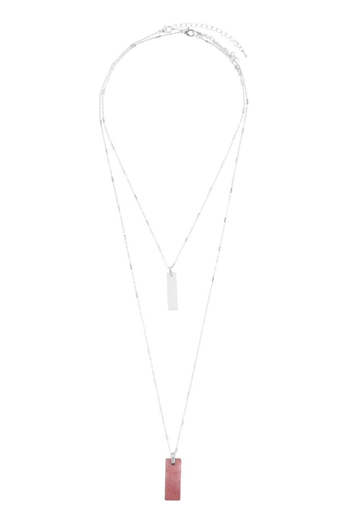 Myn1338 - 2 Layered Bar Metal Stone Pendant Necklace