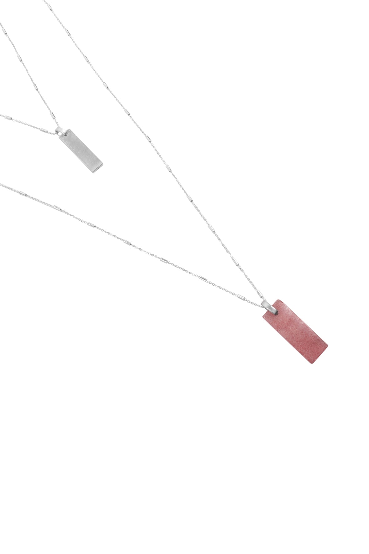 Myn1338 - 2 Layered Bar Metal Stone Pendant Necklace