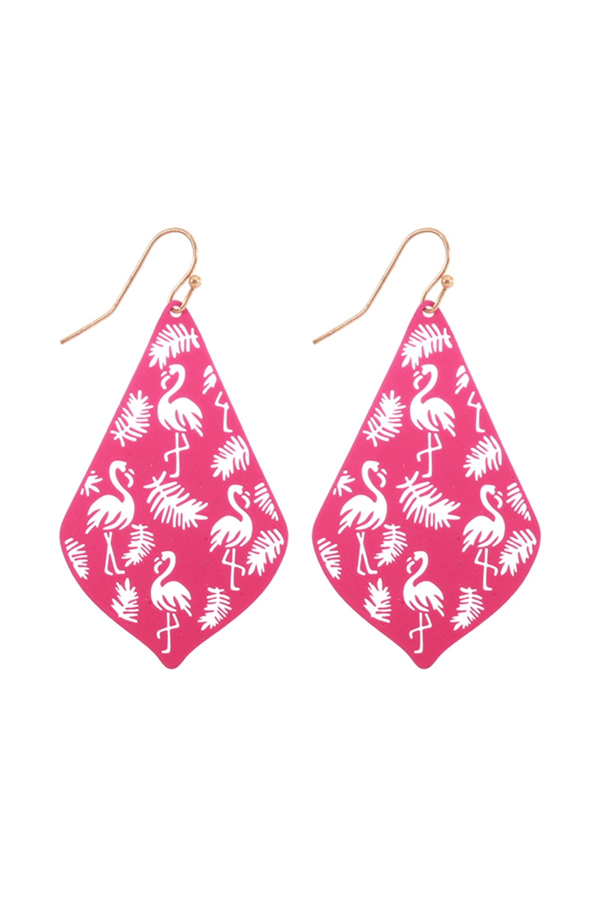 Pe3148 - Metal Filigree Flamingo Drop Earrings