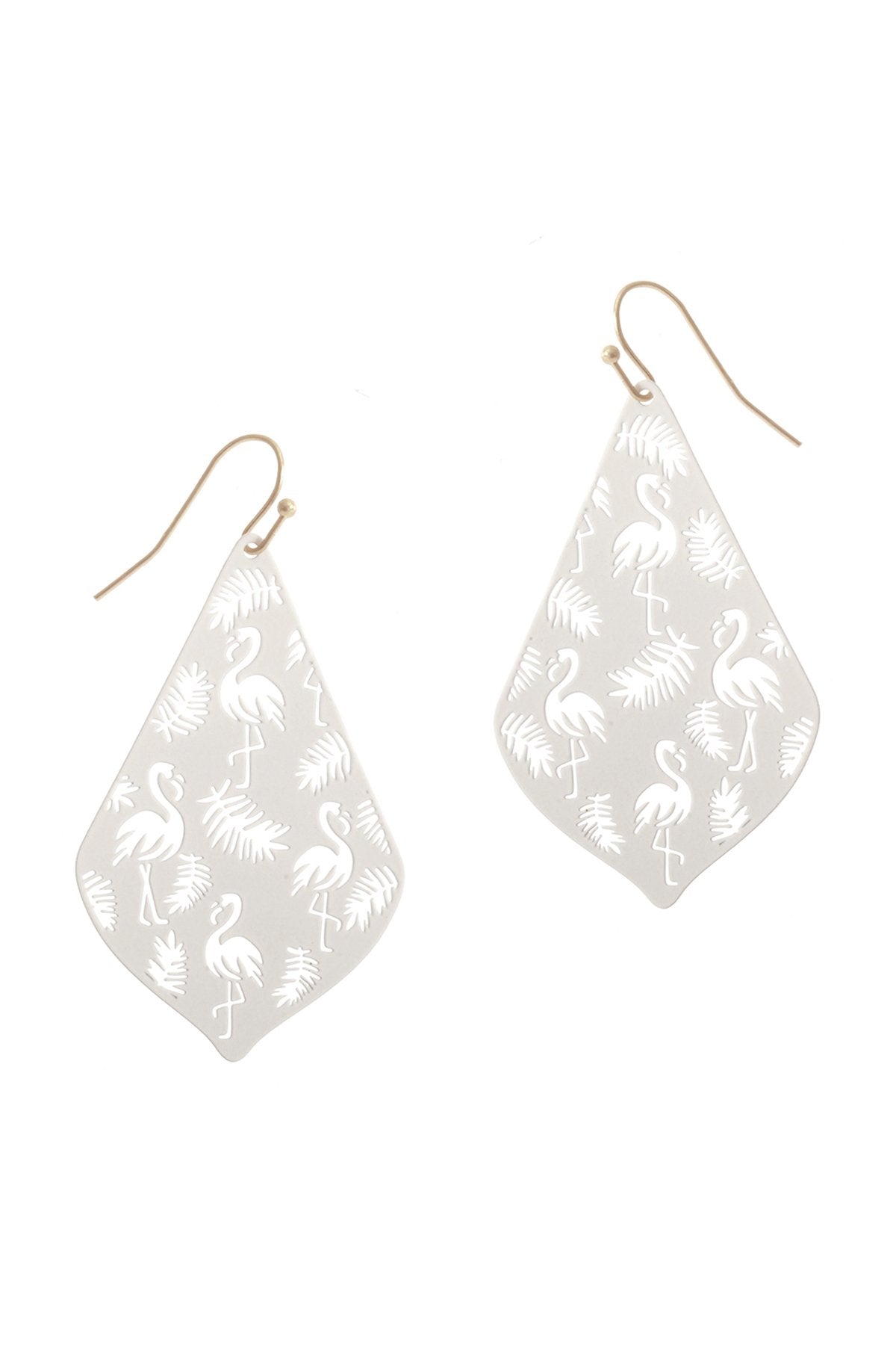 Pe3148 - Metal Filigree Flamingo Drop Earrings
