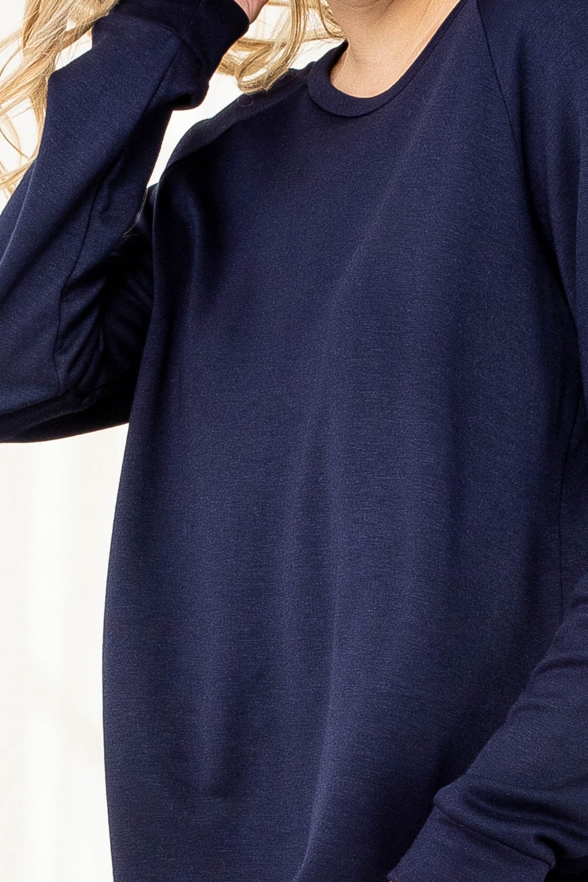 Solid French Terry Brushed Back Round Neck Long Sleeved Top