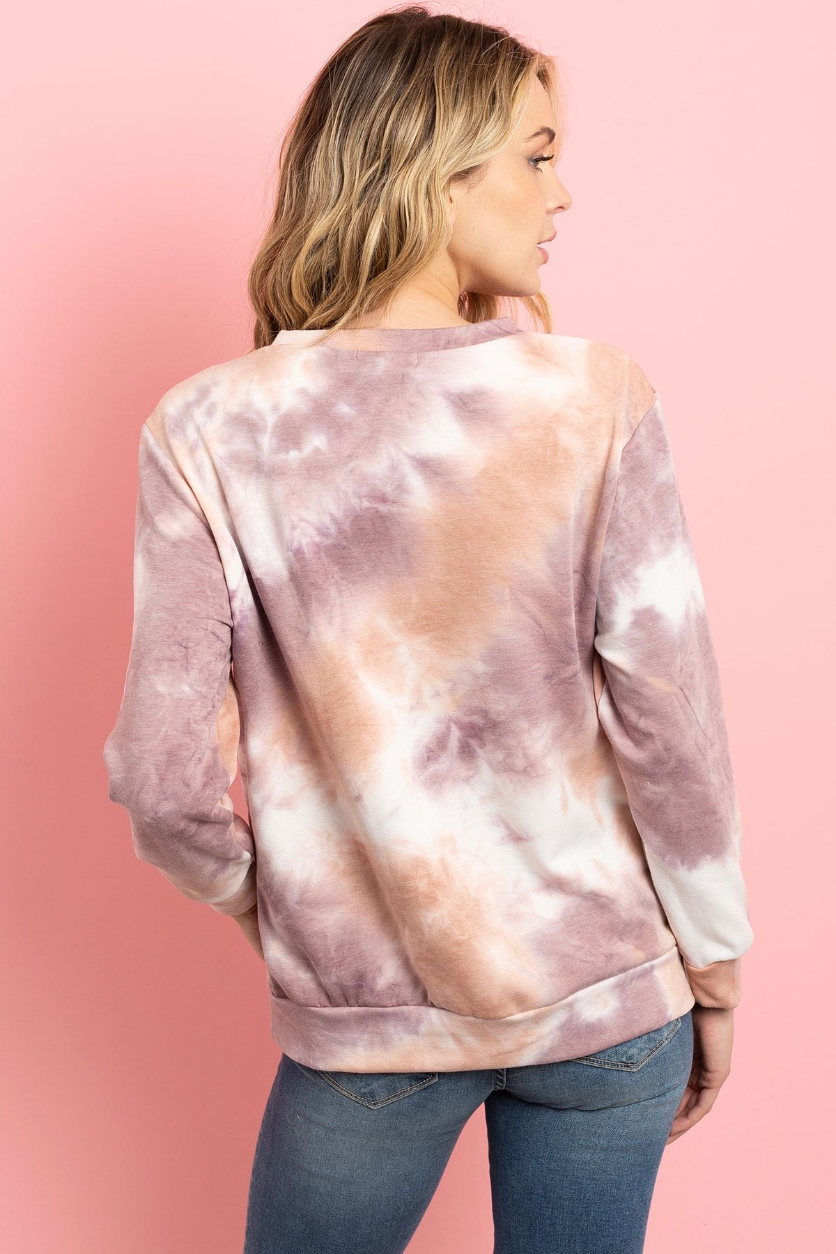 Tie Dye Long Sleeve Round Neck Top