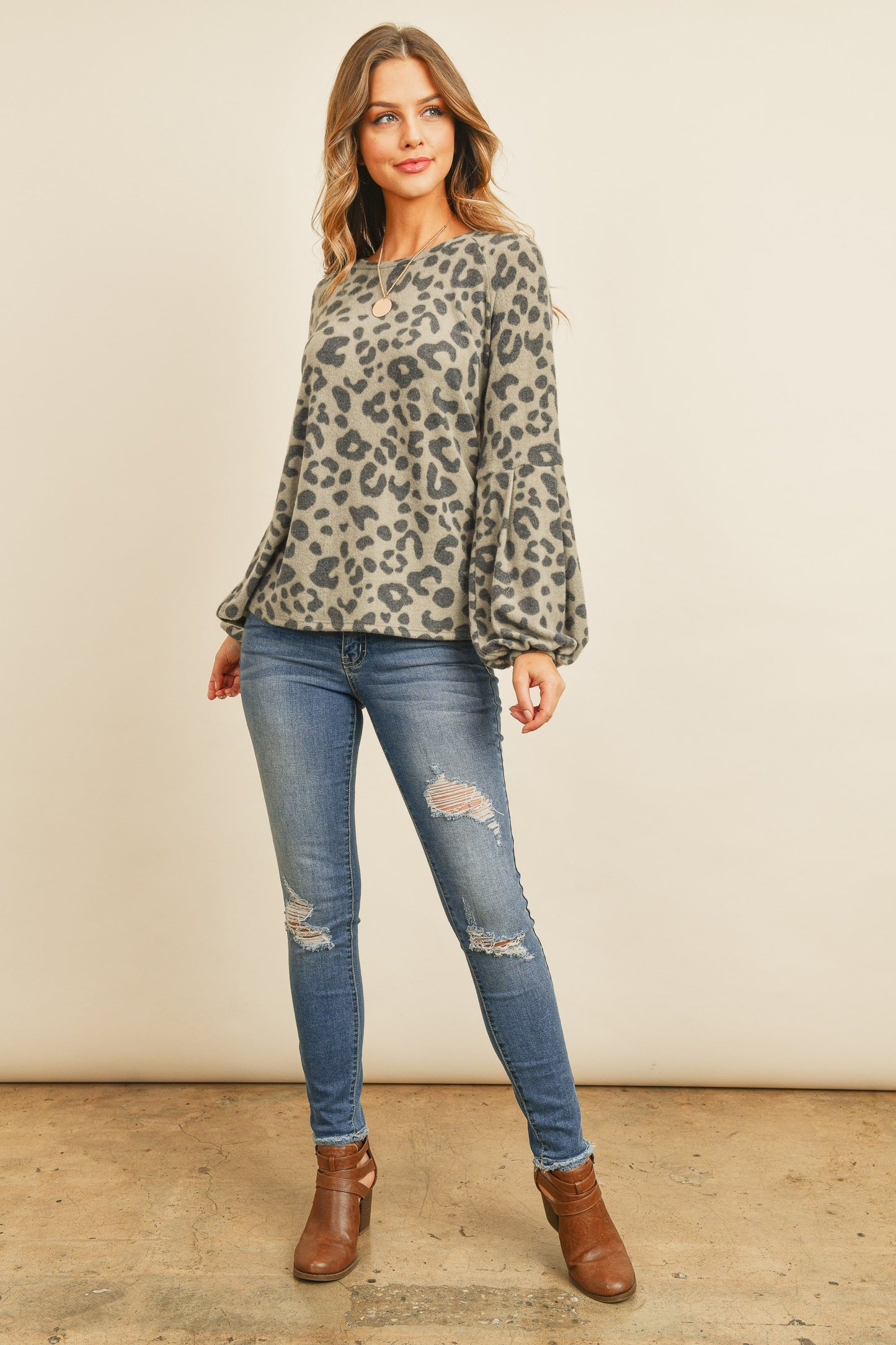 Cassimer Leopard Puff Sleeve Top