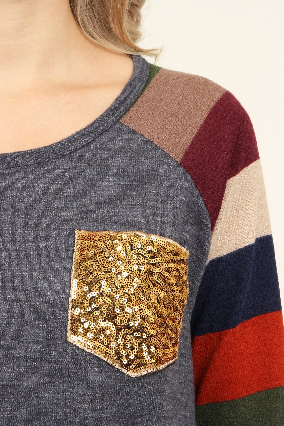Sequin Pocket Striped Sleeve Tunic