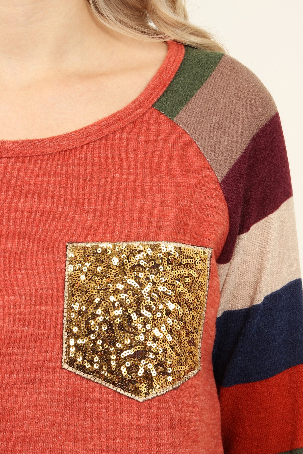 Sequin Pocket Striped Sleeve Tunic
