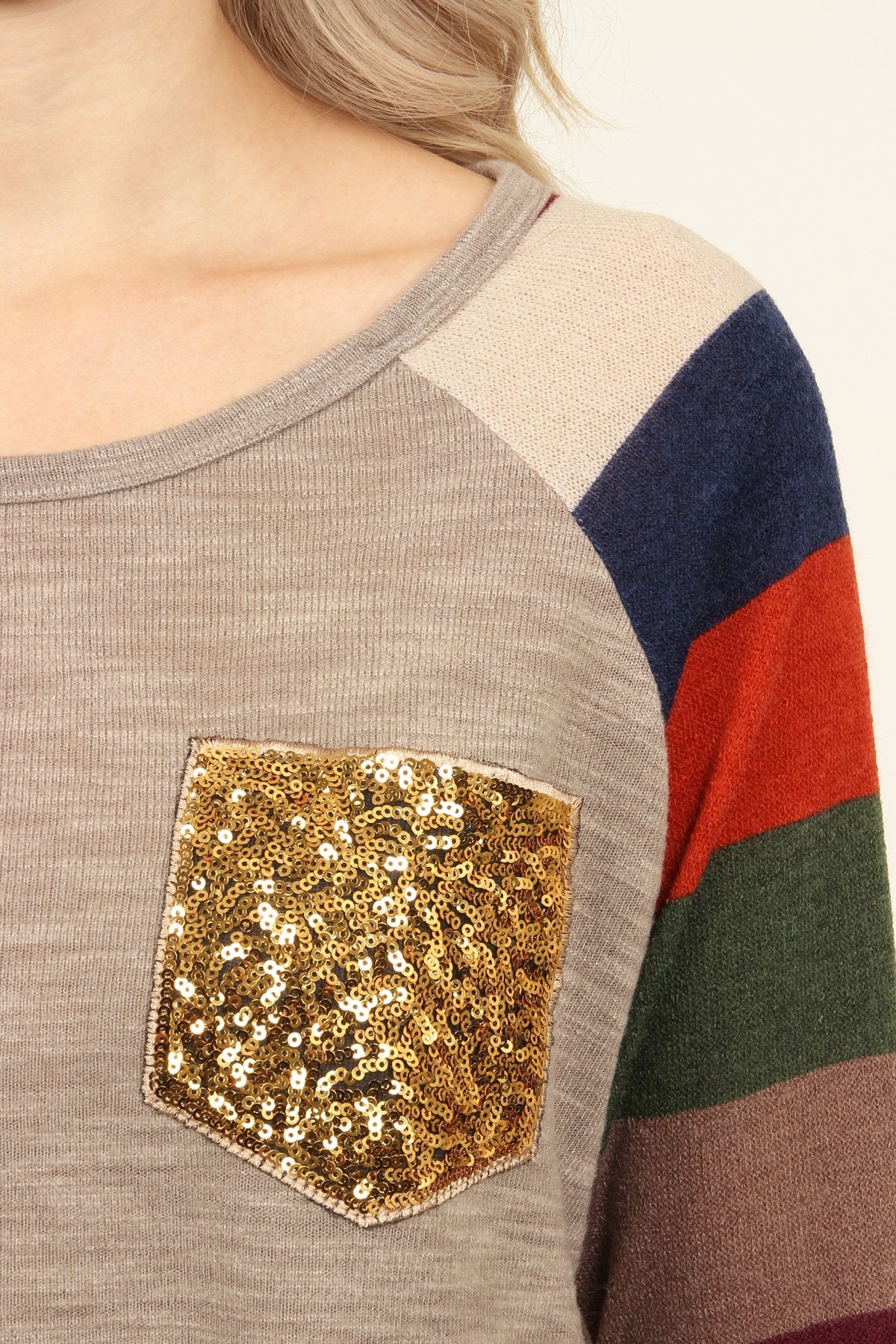 Sequin Pocket Striped Sleeve Tunic