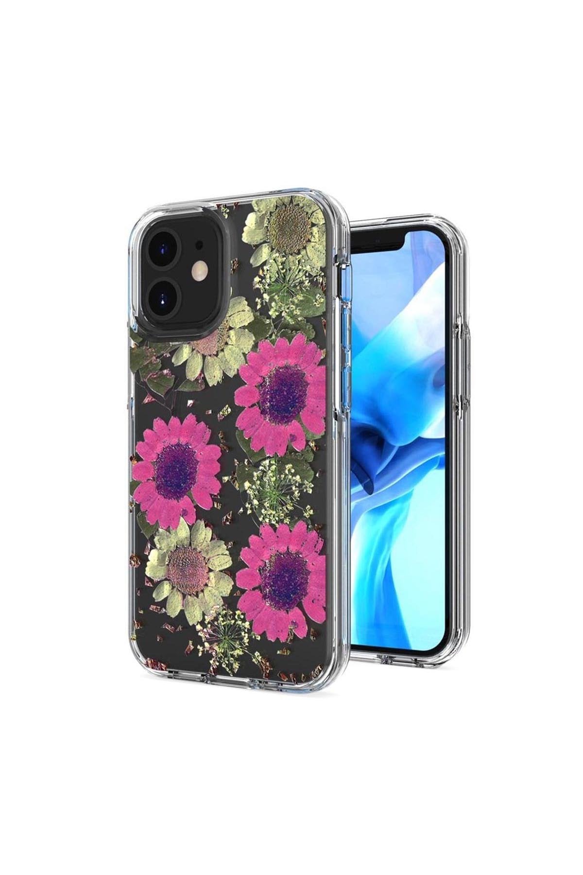 For iPHONE 12 MINI 5.4 FLORAL GLITTER DESIGN CASE COVER