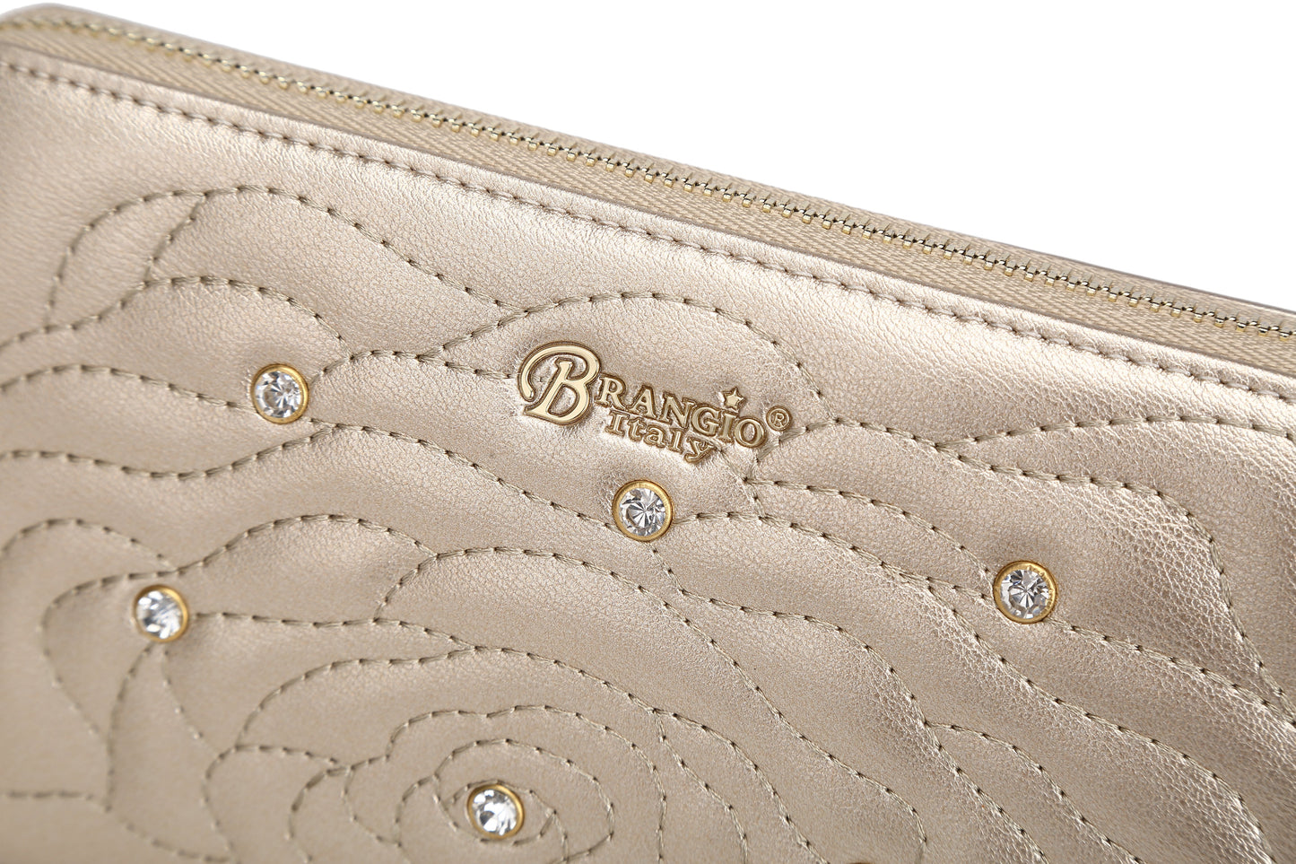 Rosette 3D Vegan Leather Crystal Wristlet Wallet